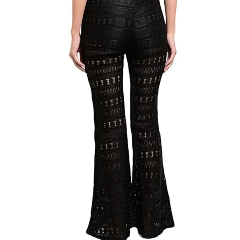 Mustard Seed Flared Leg Side Pocket Stylish Fully Embellished Lace Pants S - Picture 2 of 8